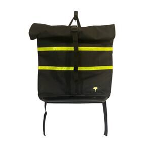 Ginkgo Large Rolltop Backpack Black with Yellow Reflective Stripes Biking Laptop